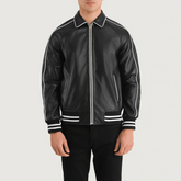 Cooper Black Leather Varsity Jacket